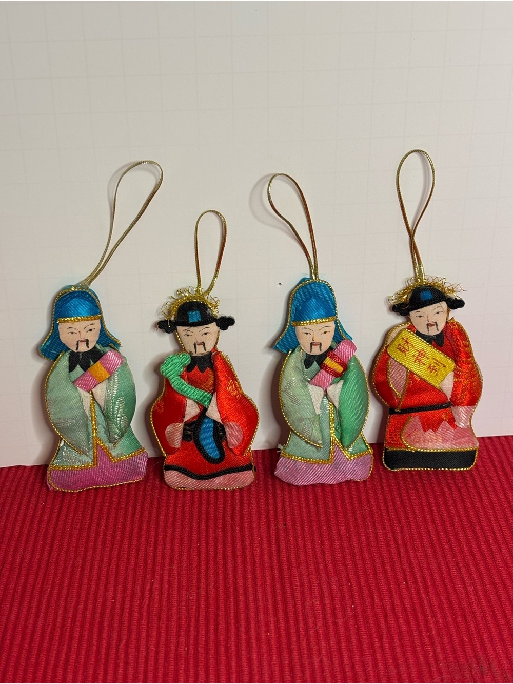 Handmade Multicolor Silk Lucky God Ornaments - Set of 4